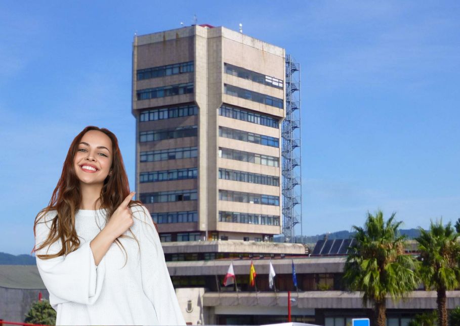 Mujer señalando el Concello de V