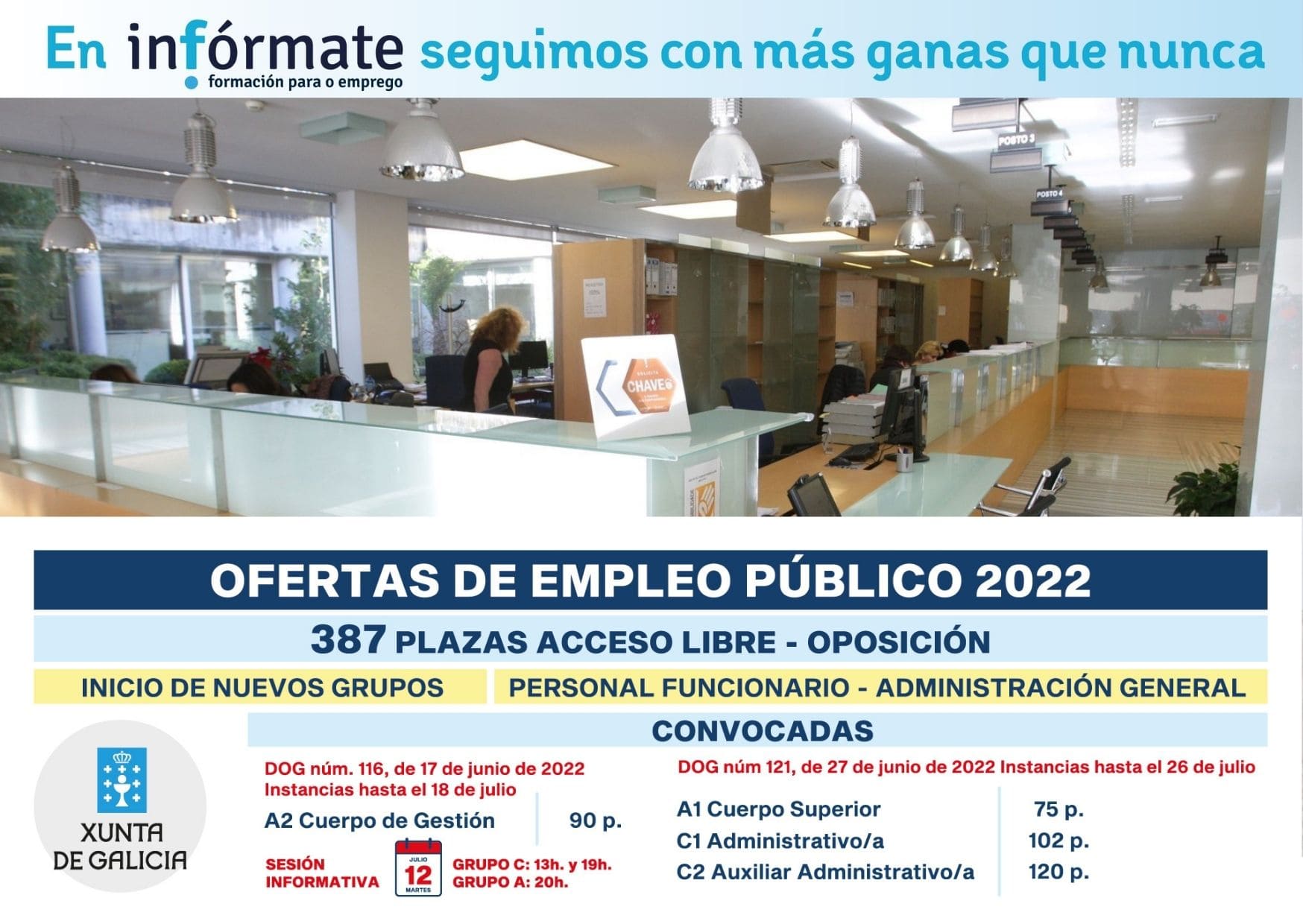 Cartel anunciando  plazas Xunta