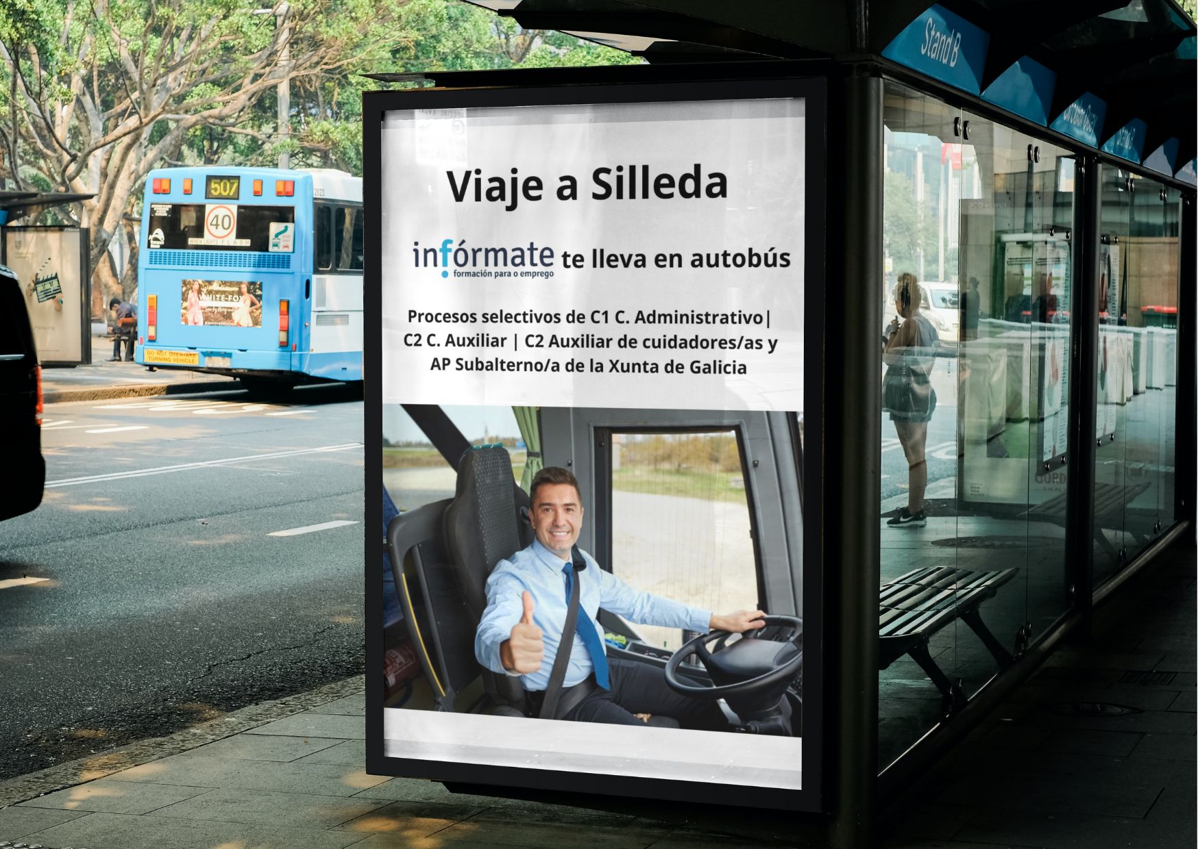 Cartel anunciando viaje autobús 