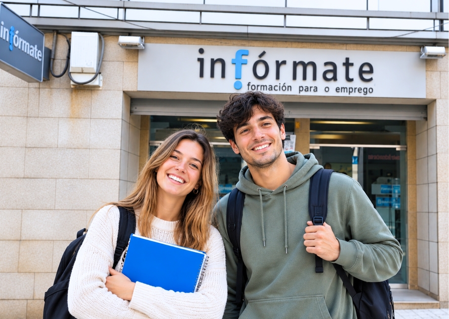Alumnos delante de In.fórmate Fe