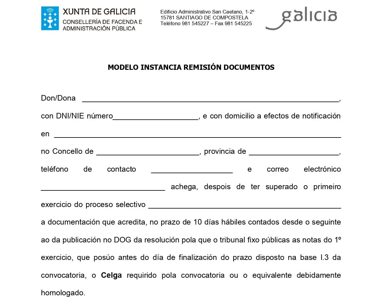 Modelo para acreditar Celga